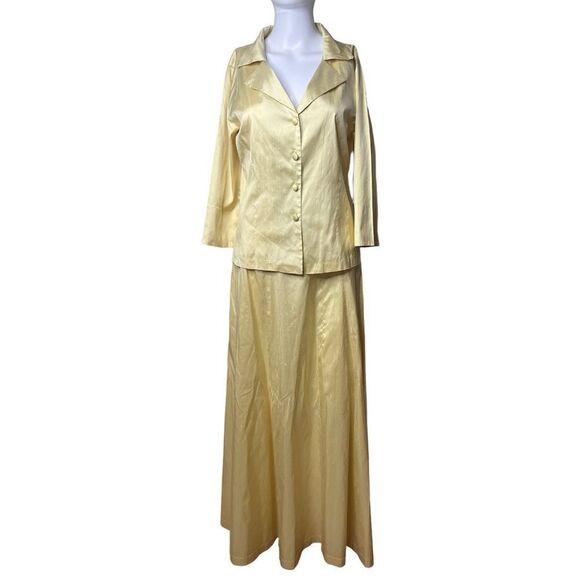 GiGi Clark SILK Vintage Button down top and maxi skirt set yellow size 3 - Picture 1 of 5